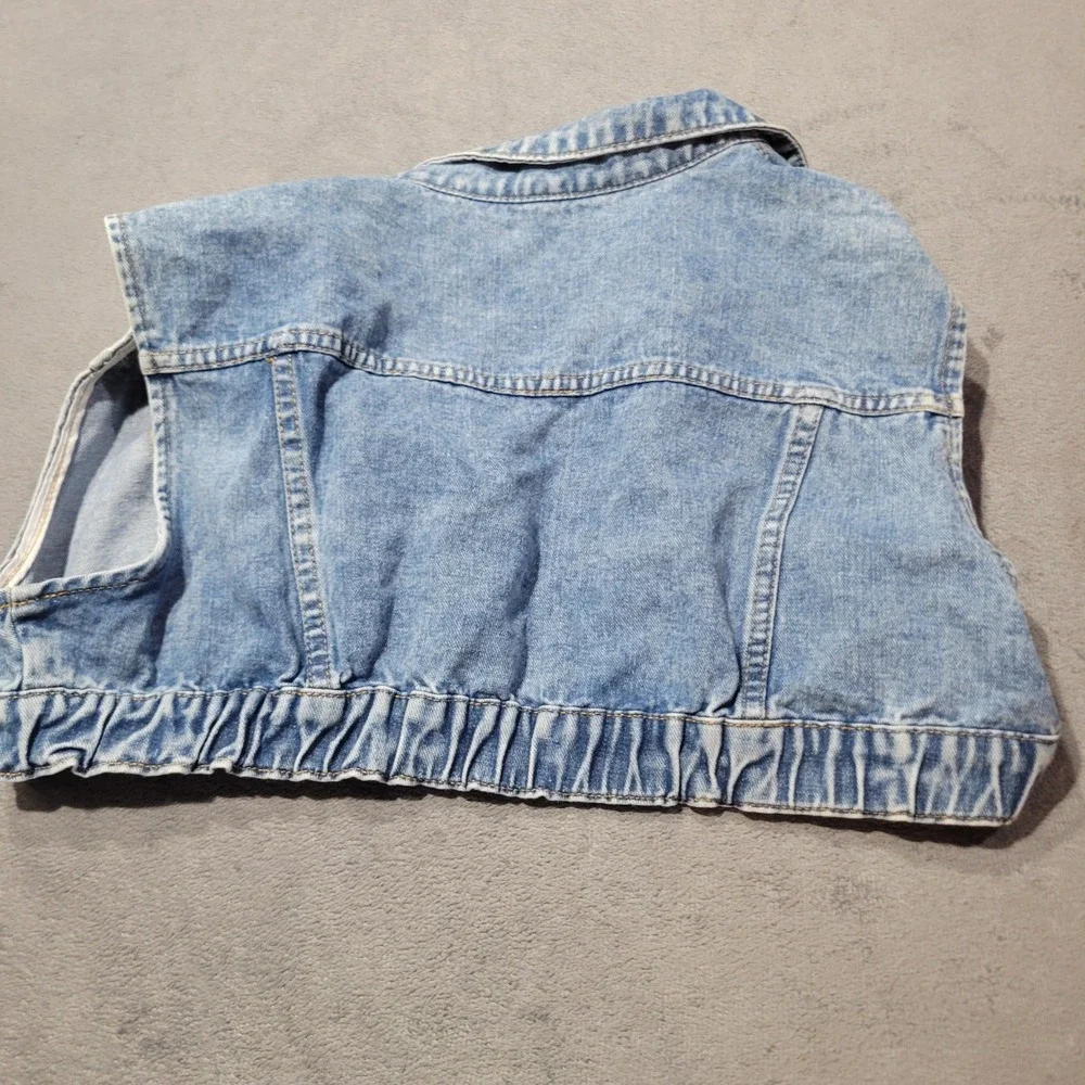 SHEIN Curve Denim Vest Womens 1XL Light Wash Cropped Elastic Hem JIT1191536 Boho